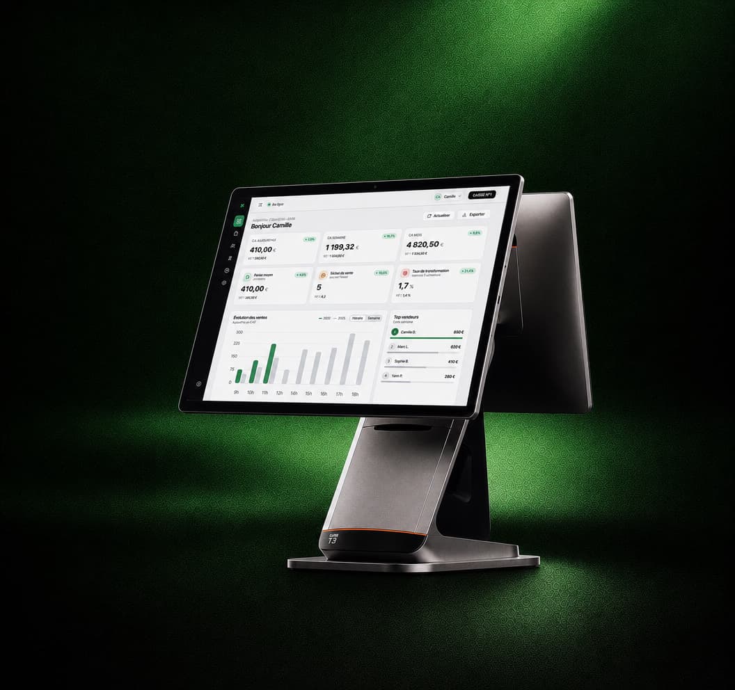 Tablette grand format sur socle avec le tableau de bord Sliderz