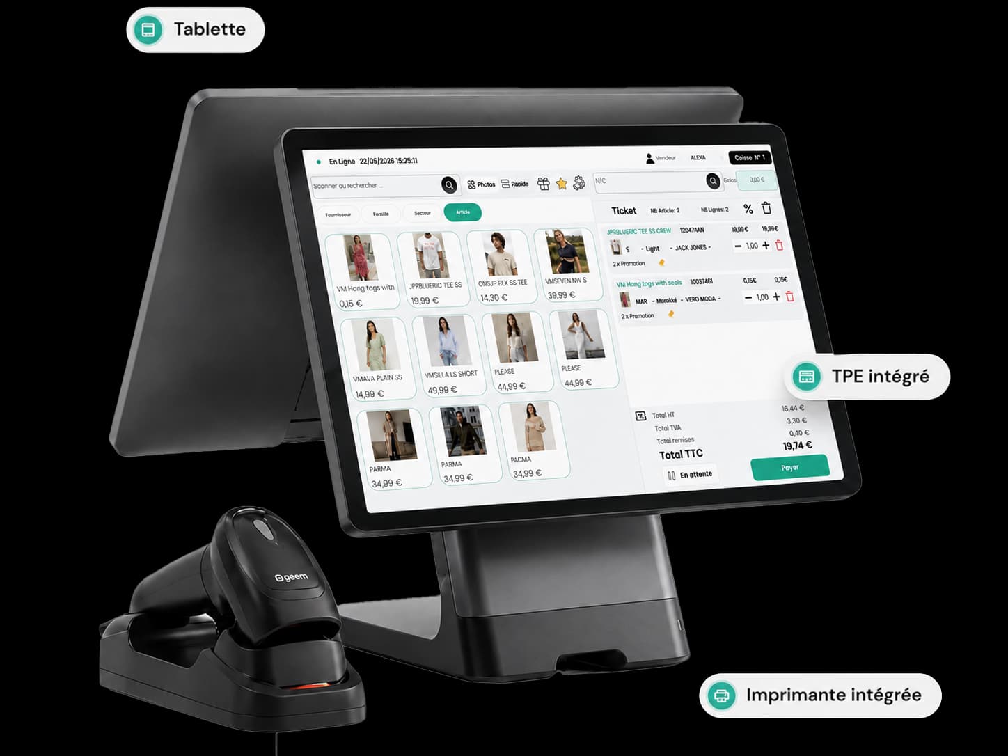 Tablette SUNMI tout-en-un avec TPE, imprimante et scanner intégrés pour institut de beauté