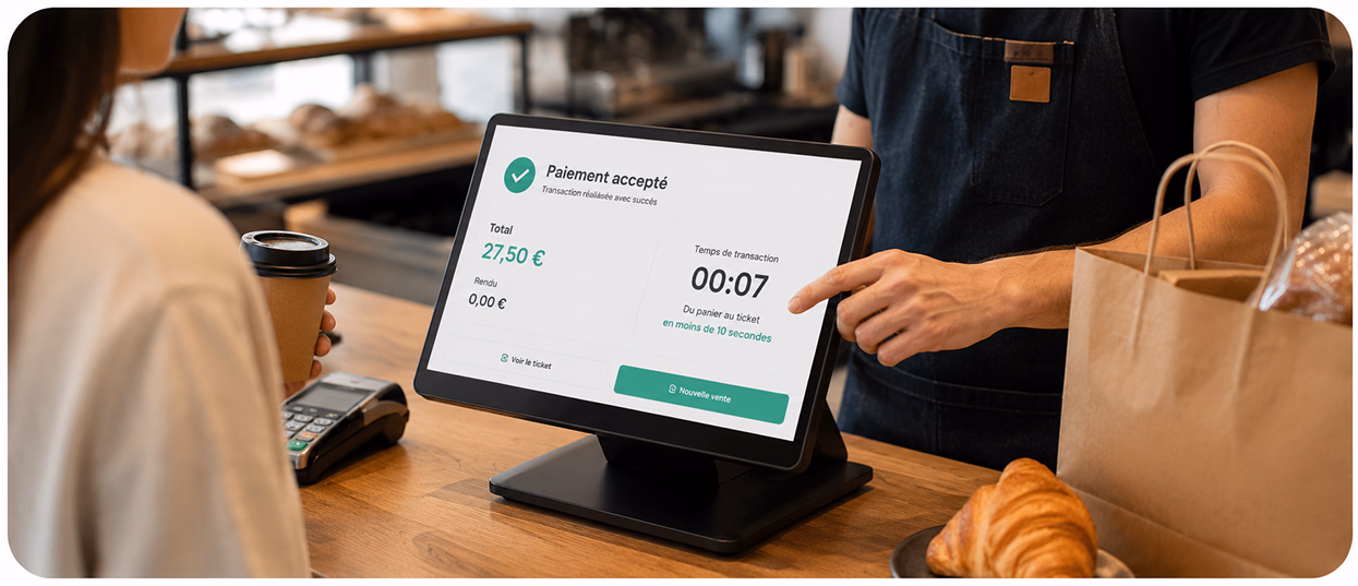 Encaissement au comptoir d'une boutique sur une tablette Sliderz tout-en-un