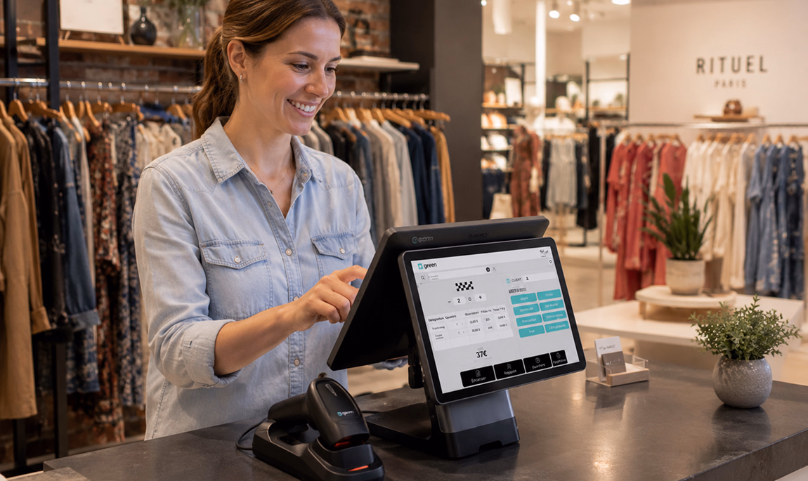 Encaissement d'un client en boutique sur la tablette tout-en-un Sliderz
