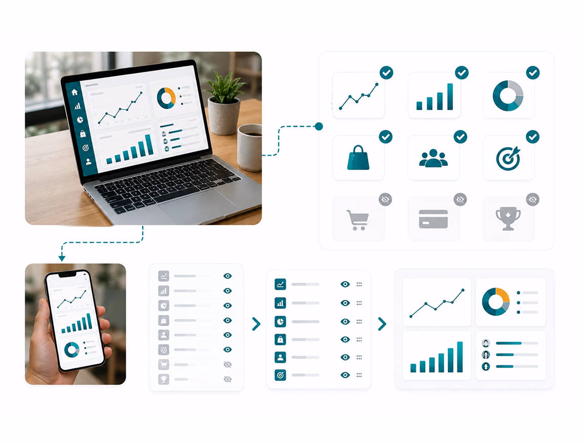 Tableaux de bord de statistiques Sliderz sur ordinateur portable et smartphone