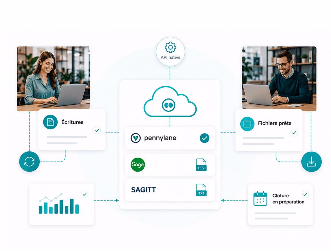 Schéma d'export comptable Sliderz vers Pennylane, Sage et SAGITT en API ou fichiers prêts
