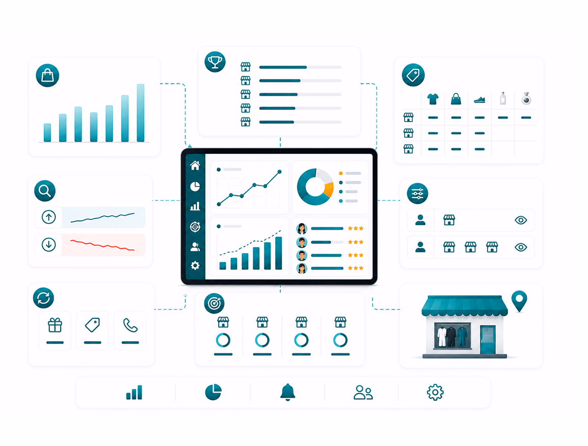 Tableau de bord Sliderz consolidant les ventes de plusieurs boutiques