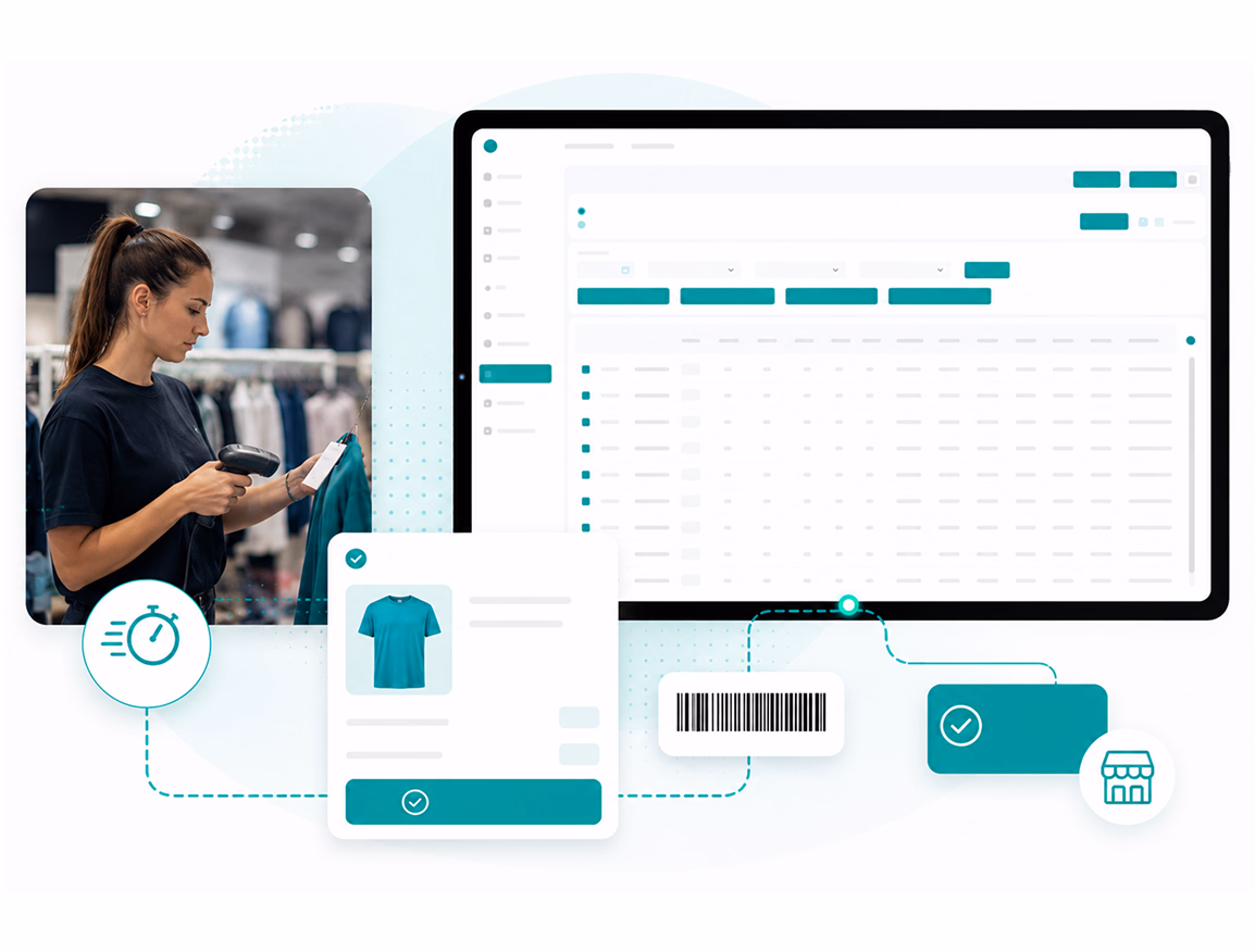 Scan de l'étiquette d'un article en boutique relié à la gestion de stock Sliderz